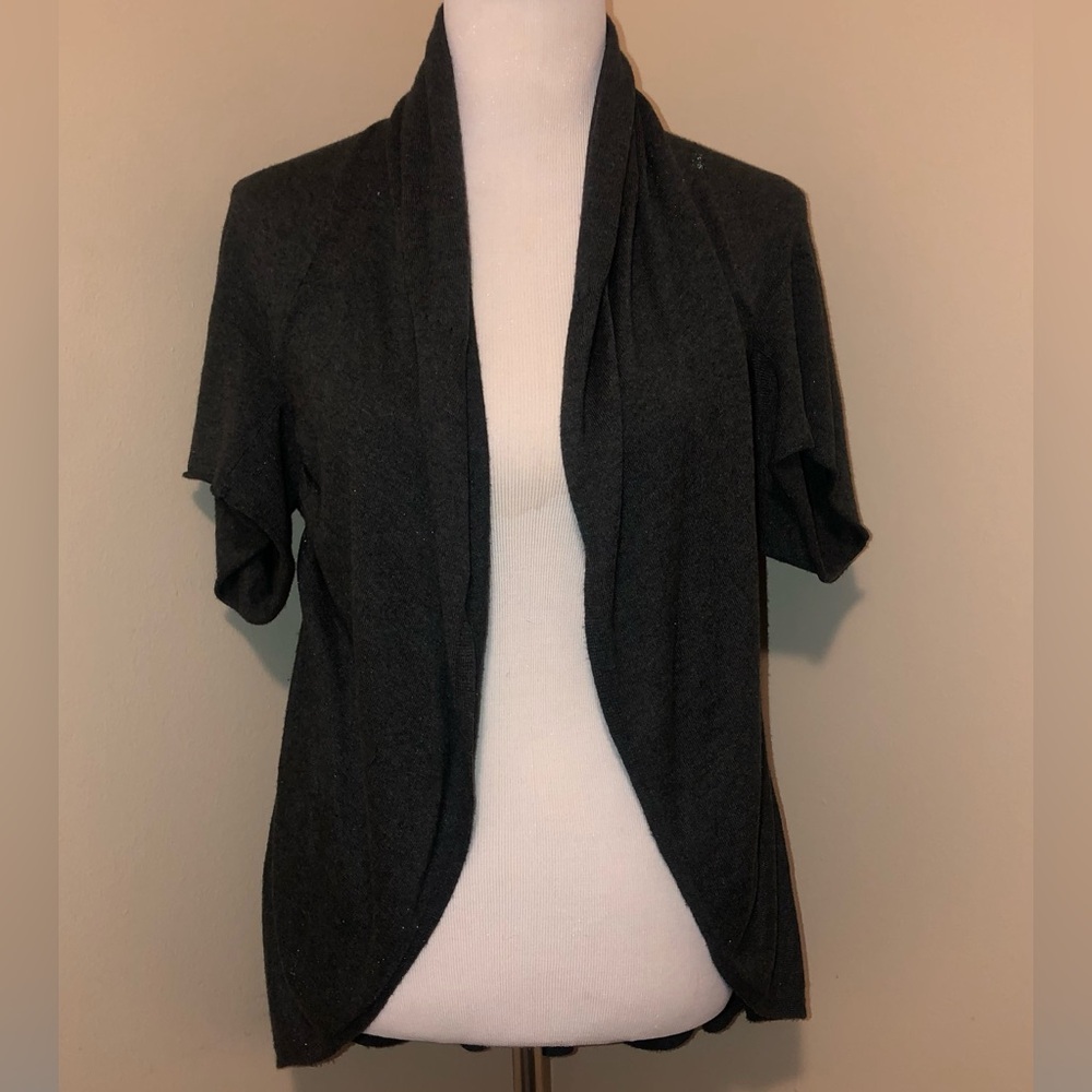 Trina Turk Heathered Gray Silk/Cashmere Blend Open Front Sweater,Size-S-M